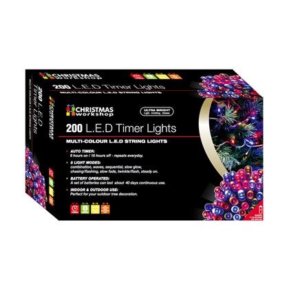 CHRISTMAS 200 MULTI-COLOUR TIMER LIGHTS WITH ULTRA BRIGHT LEDs