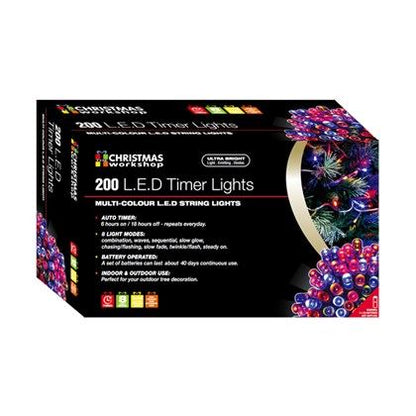 CHRISTMAS 200 MULTI-COLOUR TIMER LIGHTS WITH ULTRA BRIGHT LEDs