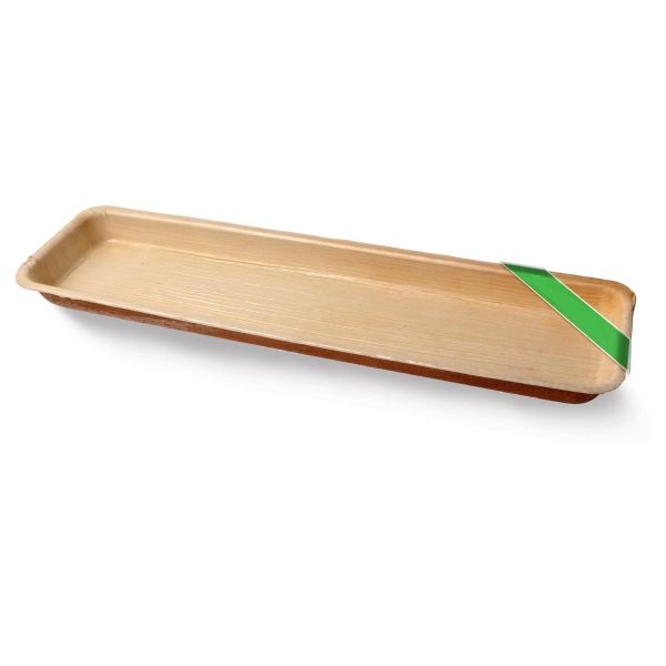 Plateau de service rectangulaire long en feuille de palmier jetable (5 pièces - 30,5 cm x 10 cm)