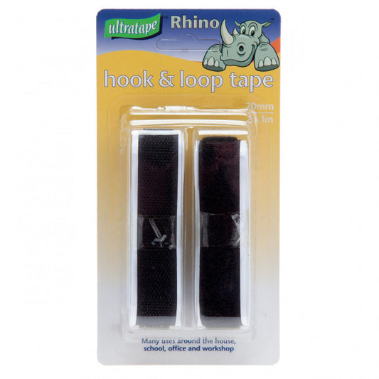 Ruban auto-adhésif auto-agrippant Rhino noir 20 mm x 1 m x 2