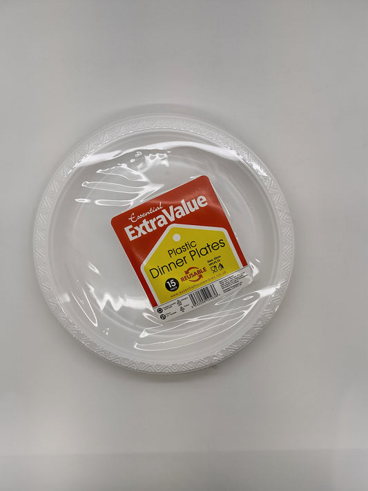 Assiettes en plastique blanches grand format 22 cm, paquet de 15