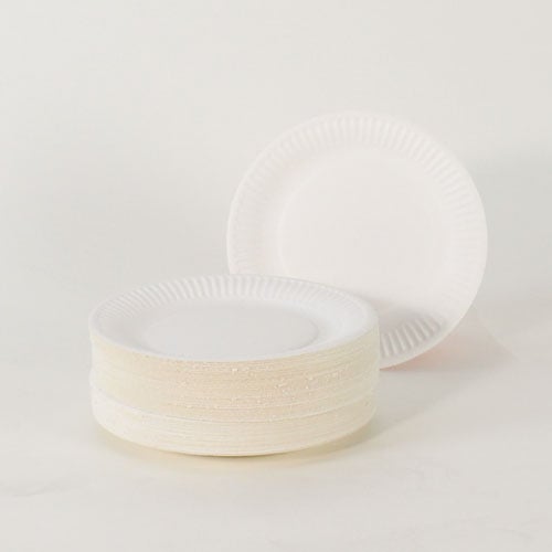 White Biodegradable Round Paper Plates 18cm - Pack of 100