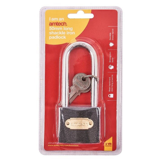 AMTECH  PADLOCK IRON LONG SHACKLE 50MM