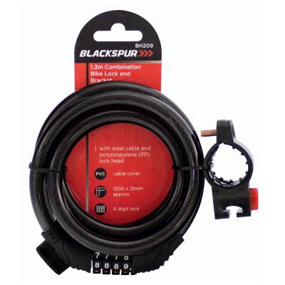 BLACKSPUR Antivol à Combinaison pour Vélo 1,2 m x 12 mm avec Support