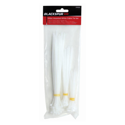 JEU DE 100 ATTACHES DE CÂBLES BLANCHES ASSORTIES BLACKSPUR