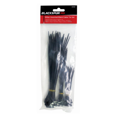 BLACKSPUR ENSEMBLE DE SERRE-CÂBLES NOIRS ASSORTIS 100 PIÈCES