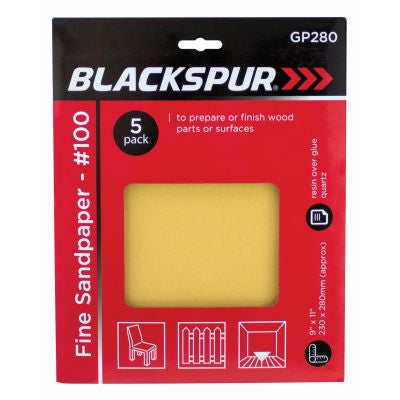 PAPIER DE VERRE FIN BLACKSPUR - PAQUET DE 5