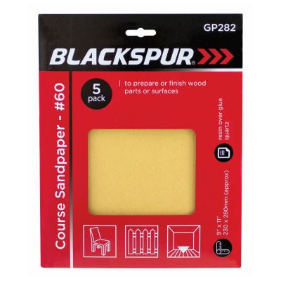 PAPIER DE VERRE À GROS GRAINS BLACKSPUR - PAQUET DE 5