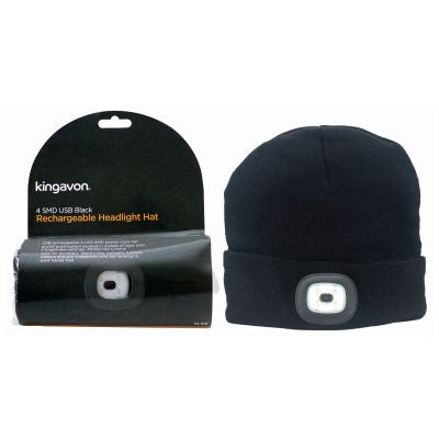 BLACLKSPUR 4 SMD USB RECHARGEABLE HEADLIGHT HAT - BLACK