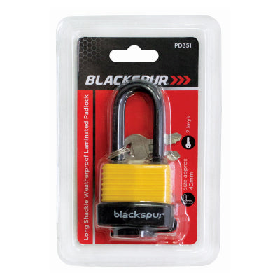 Cadenas en acier laminé BLACKSPUR 40MM à anse longue et protection antivol