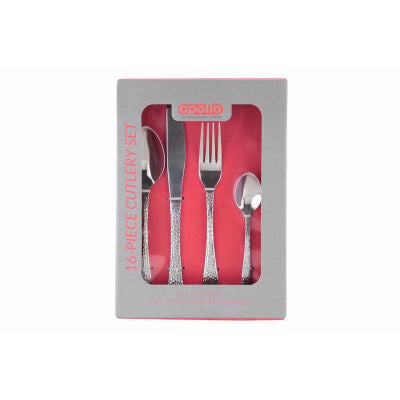 Apollo  Stainless Steel MARTELE Cutlery Set of 16 Piece Silver