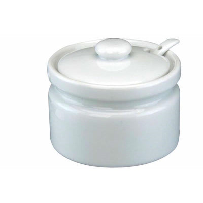 Pot à confiture Apollo blanc en porcelaine avec couvercle et cuillère