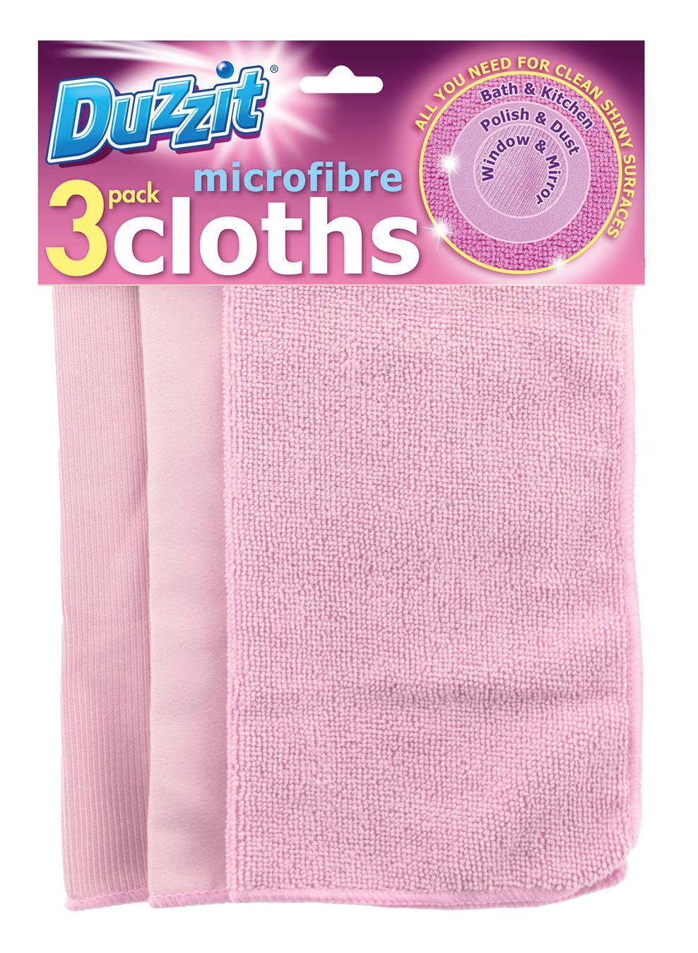Duzzit Chiffonnette microfibre rose (lot de 3)