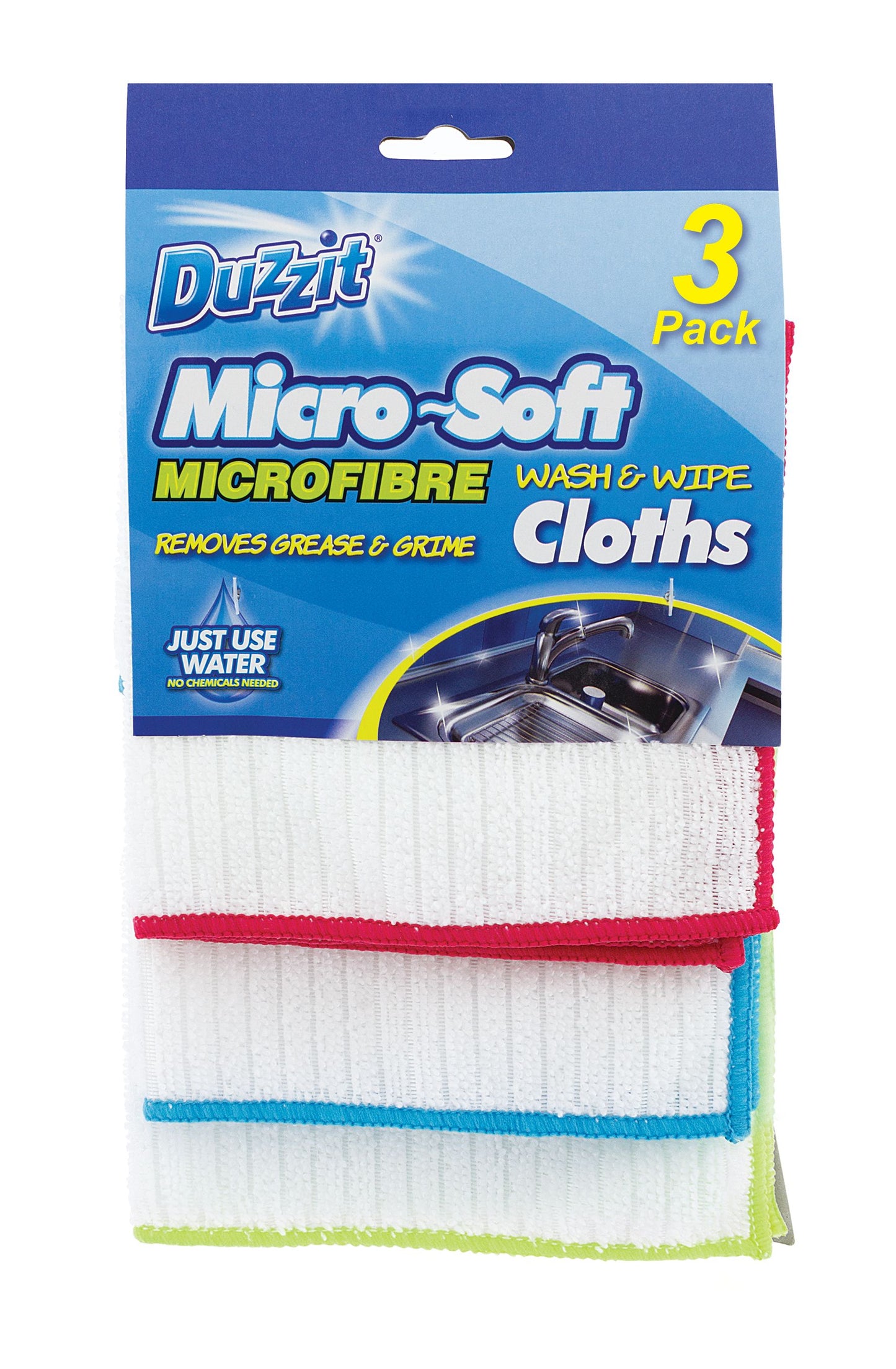 Duzzit Lot de 3 chiffons de lavage et d'essuyage en microfibre