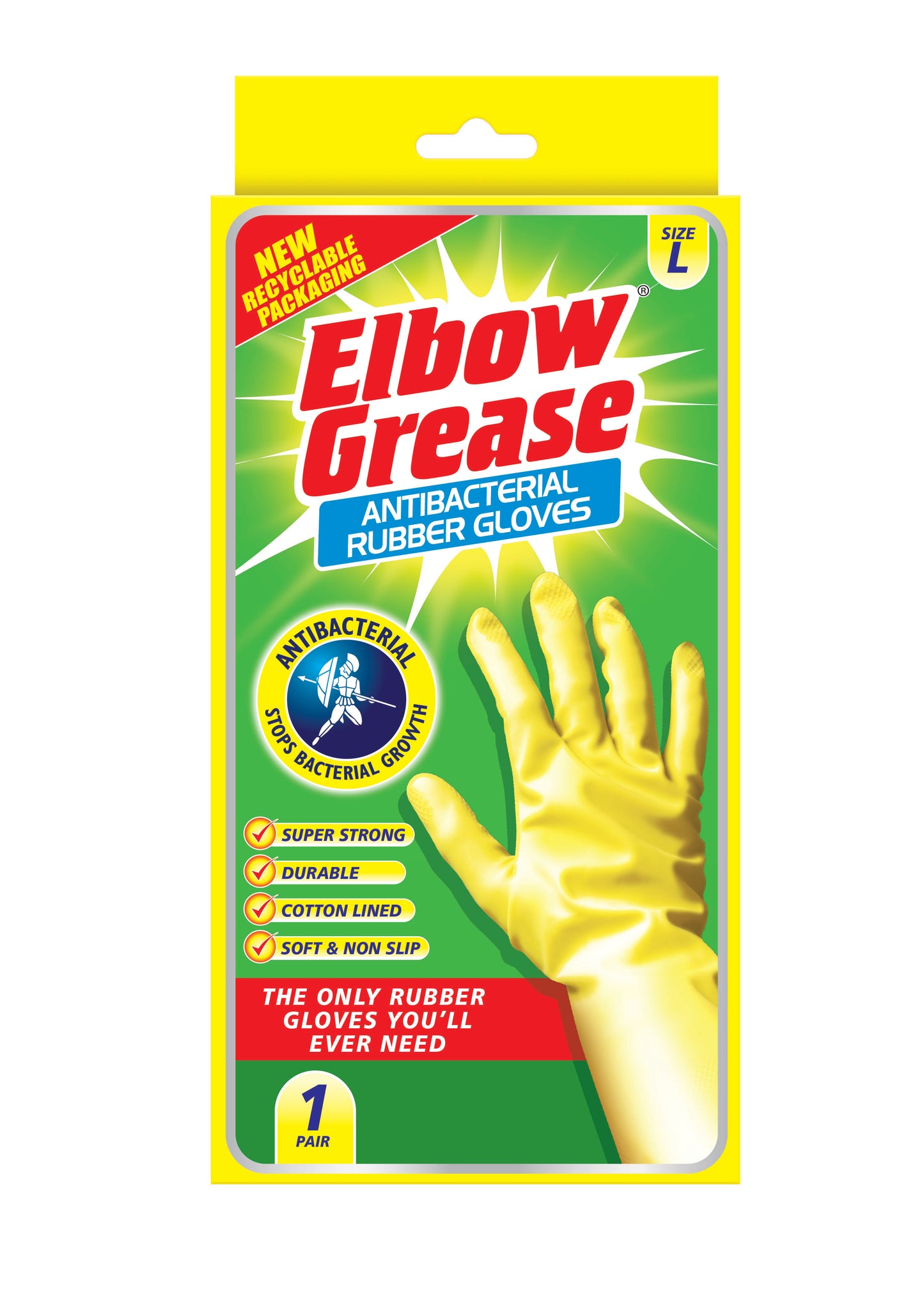 Elbow Grease Gants en Caoutchouc Antibactériens Grande Taille 1 pièce