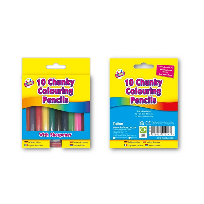 10 Chunky 1/2 Size Col Pencils & Sharpener