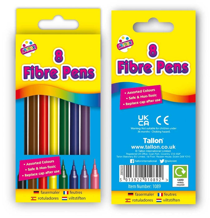 8 fine tip Fibre Colouring Pens in Wallet