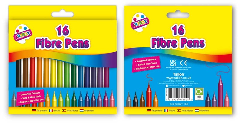 16 fine tip Fibre Colouring Pens in Wallet
