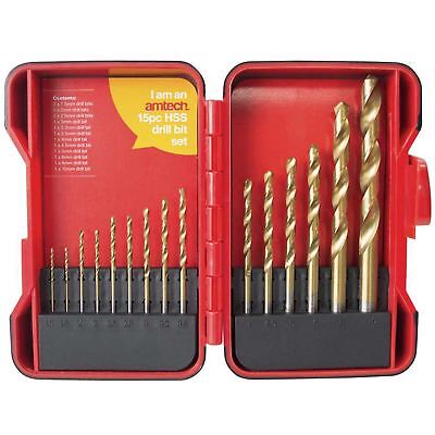 Amtech 15 Piece Titanium Coated High Speed Steel Drill Bit Set