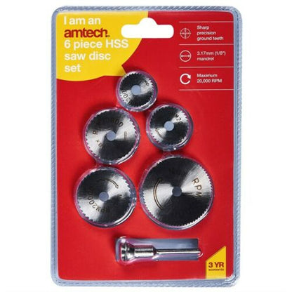 Jeu de 6 disques de scie en acier rapide (HSS) Amtech